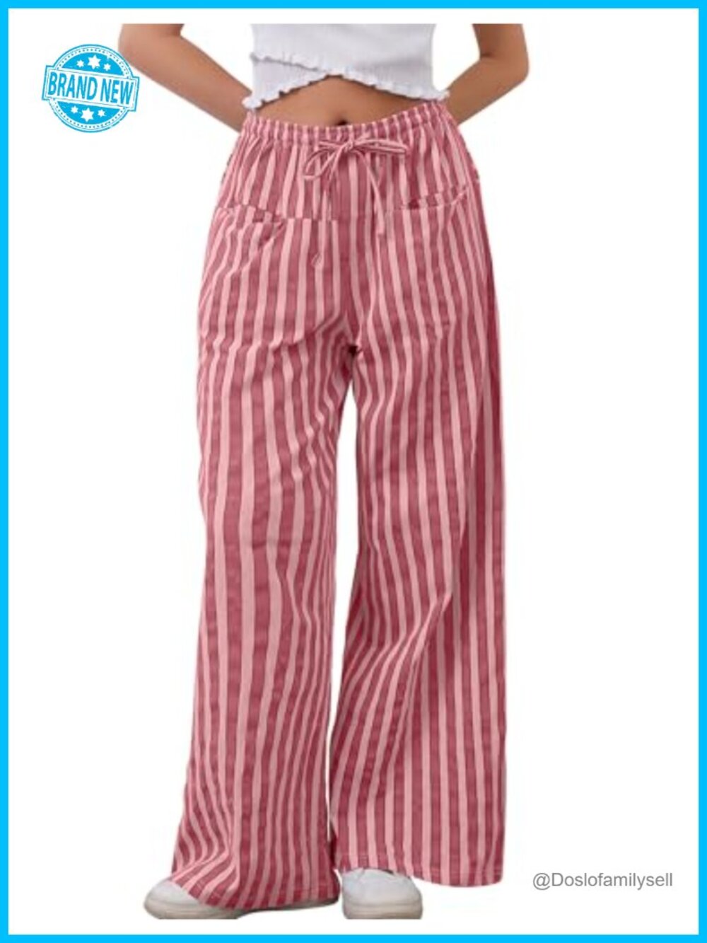 Women Cotton Drawstring Wide Leg Pants Loose Low Waist Lounge Trousers Pockets
